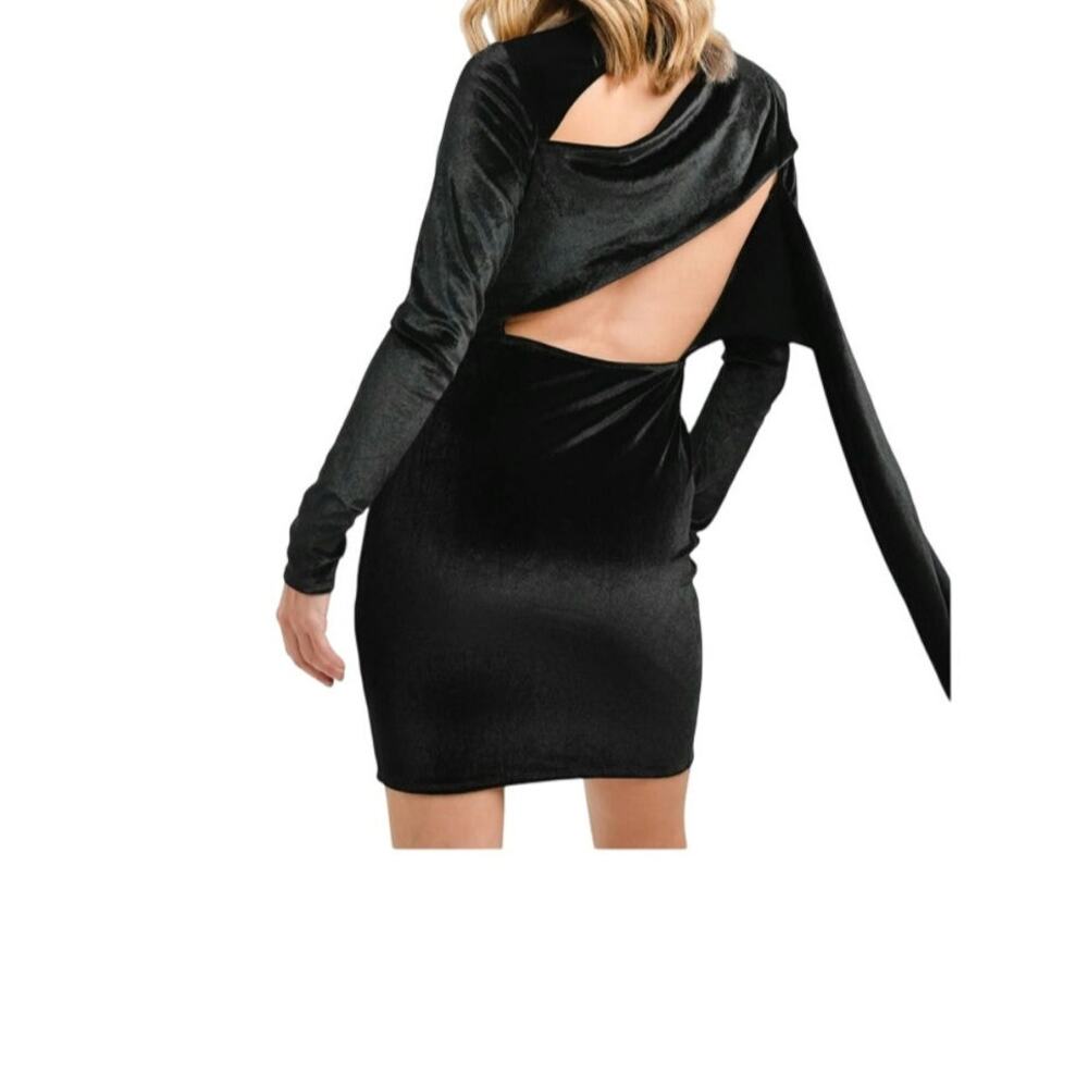 Topshop Knot Wrap Velvet Open Back Mini Dress In Black Size 4-6 NWT - Picture 4 of 8
